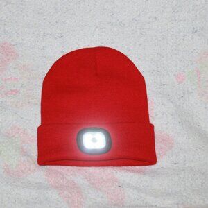 Brand New One Size Red Knitted Unisex Beanie Hat with LED Light